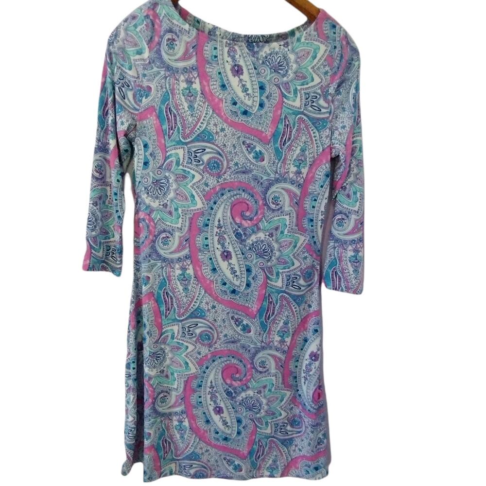 Cynthia Rowley Women's Size Small Floral Paisley Blue and Pink Long Sleeve Dress